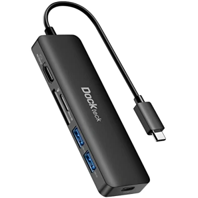 Immagine di Dockteck Hub USB C, adattatore 6 in 1 Dock C con 4 K 60 Hz HDMI 100 W PD 2 3.0 porte dati SD/microSD per MacBook Pro/Air M1/M2, iPad Pro/Mini 6, Surface Pro 8, Samsung e altro ancora
