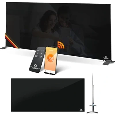Immagine di KESSER® Riscaldamento a Infrarossi 600W, Convettore in Vetro, 2 1 e Montaggio Parete, elettrico con rilevazione, Finestra Aperta + Telecomando Controllo App, Nero