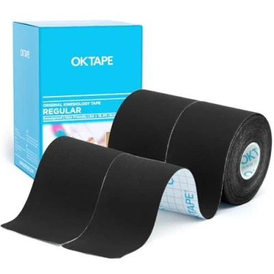 Immagine di OK tape Kinesiologico 5cm x 5m, Nastro Atletico Terapeutico Elastico Resistente, Senza Latex, Antidolore, Recupero Lesioni, per il ginocchio, supporto muscolare(2 Rotoli, Nero)