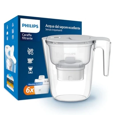Immagine di Filtro caraffa Philips +6 cartucce filtranti di ricambio Micro X Clean, flusso rapido, bianco, 2,6 litri, timer elettronico