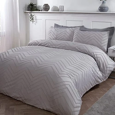 Immagine di Sleepdown Set di biancheria da letto con copripiumino e federe, motivo a righe ondulate, colore: grigio nordico morbido facile pulire, 1 pezzo, super king size (260 x 220 cm)