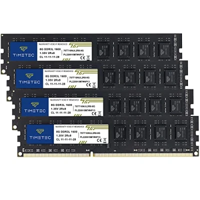Immagine di Timetec Hynix IC DDR3L 1600MHz PC3 12800 Unbuffered Non ECC 1.35V CL11 2Rx8 Dual Rank 240 Pin UDIMM Desktop Memoria Modulo Upgrade (32GB Kit (4X8GB))