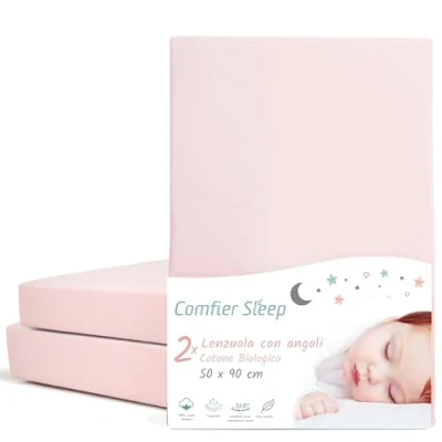 Immagine di Lenzuola Lettino Neonato 50x90 cm Con Angoli 100% Cotone Biologico Completamente Naturali Colore Rosa Set di 2 Culla Ultra morbide e Comode Per il Tuo Bambino