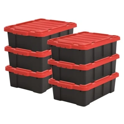 Immagine di Iris Ohyama, Scatole Pieghevoli, 25L, Set di 6, Rosso, Compact, Solido, Impilabile, Per Garage, Scaffali, Scatola Organizer, Plastica, Contenitore, DDSKT 230