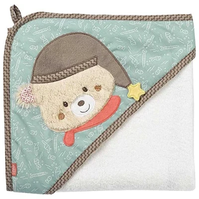 Immagine di Fehn telo da bagno orsetto poncho per bambini in spugna con cappuccio neonati e 0+ mesi misura 80 x cm