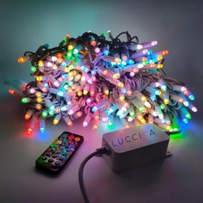 Immagine di Luccika Stringa Catena di luci Natale a LED Professionale, MaxiLed da 8mm, Flash, per Giardini Negozi Bar, Esterno (RGB, 10 Metri 100 con Controller)