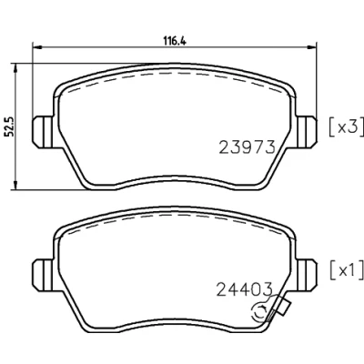 Immagine di HELLA 8DB 355 012 301 Kit pastiglie freno con segnalatore acustico usura bulloni pinza accessori SUZUKI: SWIFT 3, Splash, OPEL: Agila B