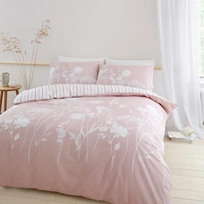 Immagine di Catherine Lansfield Meadowsweet Set copripiumino reversibile con federe, motivo floreale, colore: rosa cipria