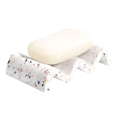 Immagine di Luxspire Portasapone Domestico, Drenante, Porta Saponetta per Bagno Cucina, in Resina a Onda, Contenitori Sapone Impermeabile, Organizer Sapone, Spugna, Colore/Bianco
