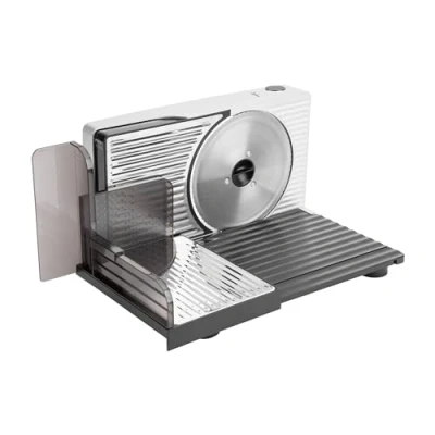 Immagine di Jata JECF1820 Tagliafitte elettrico con lama in acciaio inox estraibile. Diametro: 17 cm. Regolatore di spessore da 0 a 15 mm. Sistema sicurezza. 120 W. Base pieghevole. Taglio preciso