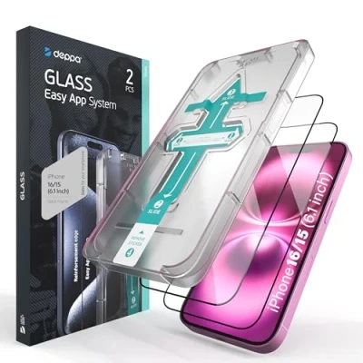 Immagine di Deppa [2 Pezzi Pellicola Vetro Temperato iPhone 15/Iphone 16 (6.1) [a Copertura Totale] con Kit per Installazione Facile Vetrino, Protezione, Proteggi, Schermo, Display, Accessori