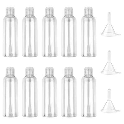 Immagine di Newpop 10 Pezzi Flaconi da Viaggio 100 ml, Kit Contenitori Liquidi, Boccette con 3 Piccoli Imbuti, Trasparente Bottiglie per Shampoo Creme Lozioni Liquide