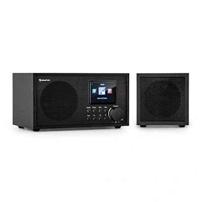 Immagine di Auna Silver Star Radio Portatile Ricaricabile, DAB con Bluetooth 5.0, FM/DAB/DAB+ Digitale Mini, Altoparlanti Stereo, Display HCC, Streaming, Sveglia, 5 Ore di Operatività, Radiolina in Legno