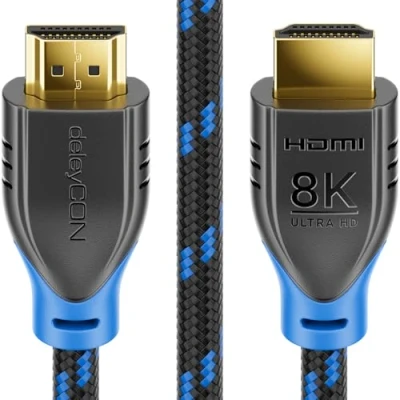 Immagine di deleyCON 3,0m 8K Cavo HDMI 2.1 (48G, ULTRA Highspeed) 8K@60Hz 4K@120Hz 2K@144Hz/165Hz EARC HDCP 2.3/2.2 Compatibile con Xbox DTS:X HDR Dinamico Dolby Atmos TV PS5 Soundbar Monitor Nero