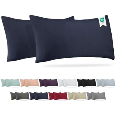 Immagine di Barbons Set di 2 federe per cuscino 40 x 80, 165 g/m², con certificazione Oeko TEX, in 100% jersey cotone, chiusura lampo (40 80 navy)