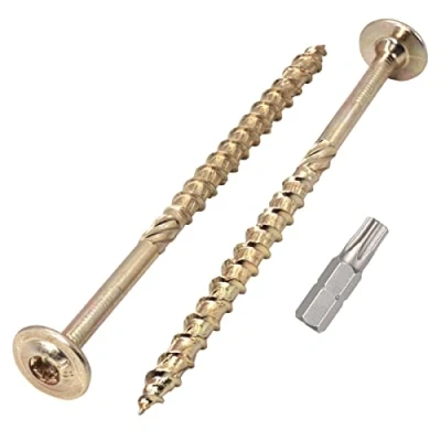 Immagine di Marcopol Confezione da 10 viti in acciaio zincato 8,0 x 140 mm, testa Torx, wafer, legno, filettatura parziale (10, 8 mm) Giallo
