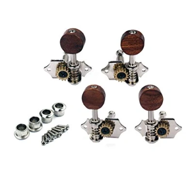 Immagine di Alnicov Tuning Pegs Machine Heads 2R2L Tuner con pulsante di accordatura in legno per chitarra a 4 corde Ukulele