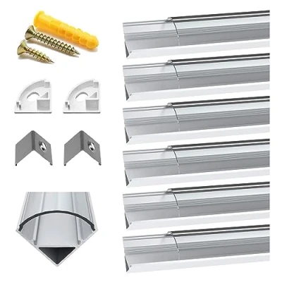 Immagine di Chesbung [6Pack,1M/3.3ft Profilo in Alluminio a Forma di V per Striscia led, con Cover e Tappi Chiusura laterali. Canalina Cover, Montaggio Universale