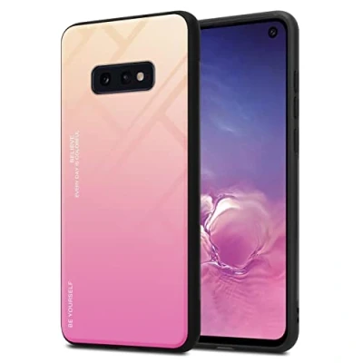Immagine di Cadorabo Custodia compatibile con Samsung Galaxy S10e in GIALLO ROSA Coperchio protettivo bicolore silicone TPU e retro vetro temperato
