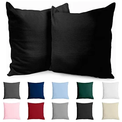 Immagine di Federe 50x50 Cotone Rinforzato (Set da 2) Nero Trama Fitta a 57 Fili/cm² Cuscini cm Cuscino Certificate Oeko Tex Dreamzie