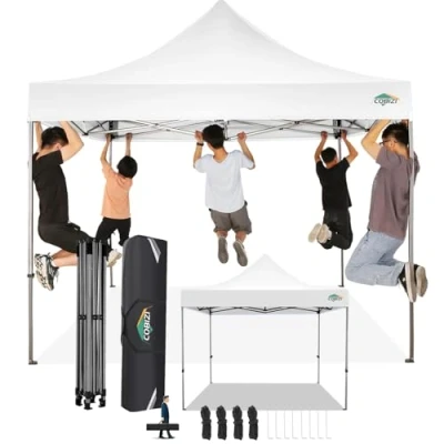 Immagine di COBIZI Gazebo 3x3 Pieghevole Impermeabile senza Parete Laterale,Gazebo Esterno Resistente,Tende per Gazebo,Tendone Padiglione Pop Up Feste Campeggio (3 3m Bianco)