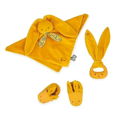 Immagine di KALOO Lapinoo Cofanetto Nascita Color Ocra 3 Accessori per Neonati Doudou + Anello da Dentizione Scarpine 11 cm dalla Nascita, K218011