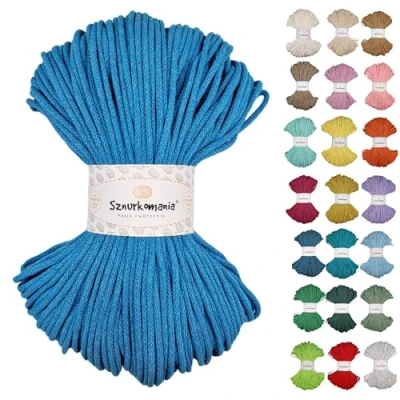 Immagine di cordoncino di cotone intrecciato 3 mm 100 m, 46 colori, per uncinetto, filo macramè, filato alta qualità, corda Sznurkomania (turchese)