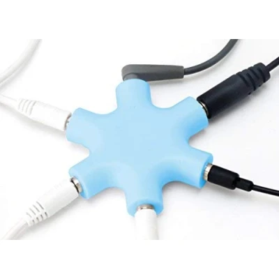 Immagine di MyGadget Audio Sdoppiatore 5 Entrate Adattatore Jack Aux 3,5 mm Convertitore Splitter Universale Multiplo compatibile con Smartphone, Laptop, PC Blu