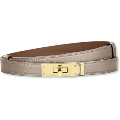 Immagine di HEVIBK Cintura in pelle da donna, pelle, 18 mm, sottile, Khak I/oro chiaro, Average code