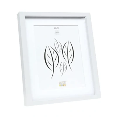 Immagine di Deknudt Frames S40AK1 P1 24.0X30.0 Portafoto Basic con passpartout, modanatura alta, in legno/MDF, 32,7 x 26,7 3,5 cm, colore: bianco