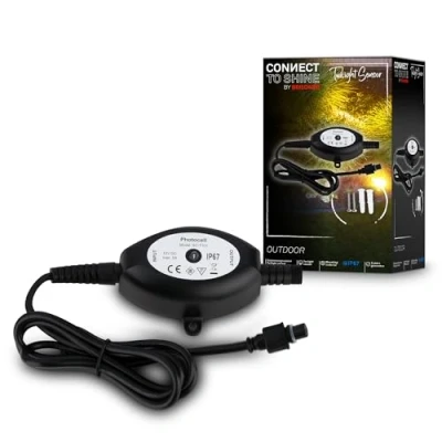 Immagine di Briloner Sistema da giardino Connect to Shine 12V sensore crepuscolare esterno, set di prolunga, IP67 contro immersione temporanea, auto on/off, 10,5x7x3,5 cm, nero
