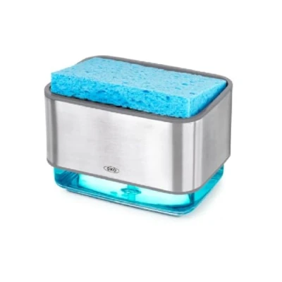 Immagine di OXO Soap Dispensing Sponge Holder Good Grips Portasapone erogatore di Sapone, Acciaio Inossidabile, Trasparente