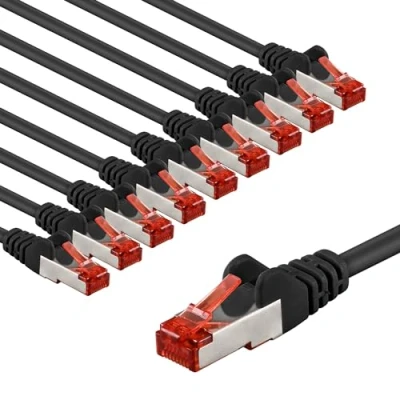 Immagine di goobay 65979 Cavo di rete CAT6 in set/cavo patch schermato S/FTP/CU Ethernet, PiMF, LSZH/Cat 6 da 10 Gbit/nero, x 2 m