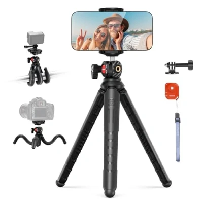 Immagine di NEEWER Mini Treppiede per iPhone con telecomando, cavalletto flessibile Smartphone Vlog Selfie Stick supporto telefono e adattatore action camera compatibile fotocamera digitale