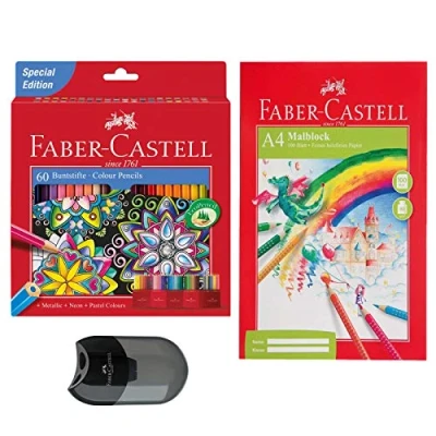 Immagine di Faber Castell, matite colorate Castle, 60 pezzi in scatola di cartone, Stifte + Block Spitzer