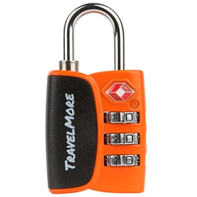 Immagine di 1 Lucchetto TSA da viaggio con indicatore di pericolo a 3 cifre per bagaglio e valigia (Arancione)