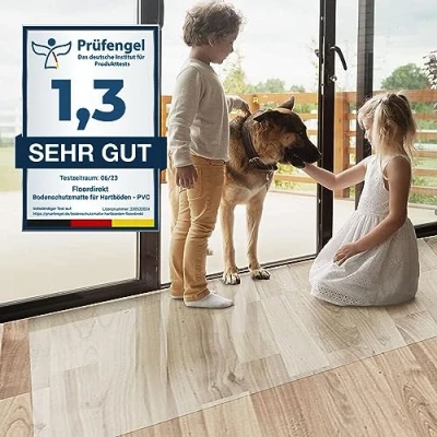 Immagine di Floordirekt Tappetino protettivo per sedia da ufficio, trasparente, spessore: 1,5 mm, pavimenti duri (Neo, larghezza: 90 cm, lunghezza: 200 cm)