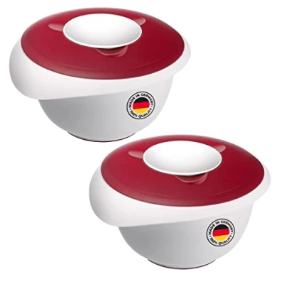 Immagine di Westmark 315522E3 2 ciotole con coperchio diviso, 3,5 l, beccuccio, plastica, bianco/rosso,