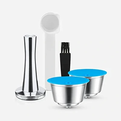 Immagine di i Cafilas 2 Capsule di caffè ricaricabile per Dolce Gusto in acciaio inox con 1 cucchiaio + spazzola la pulizia pressino
