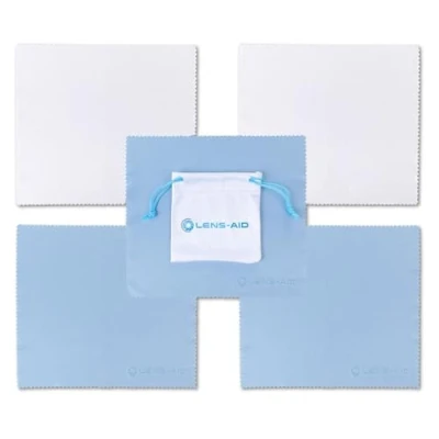 Immagine di Set di panni in microfibra per pulizia con pratico sacchetto contenitore: 5 x panno obiettivo fotocamera, filtri, display, notebook