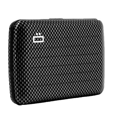 Immagine di Ögon Smart Wallets Portafoglio Stockholm V2 in alluminio Chiusura metallo Porta carte a prova di RFID Capacità fino 10 e biglietti Effetto Carbonio/Magro Trama