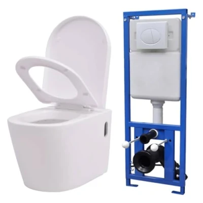 Immagine di vidaXL WC a Muro con Sciacquone Nascosto in Ceramica Bianco Gabinetto Bagno