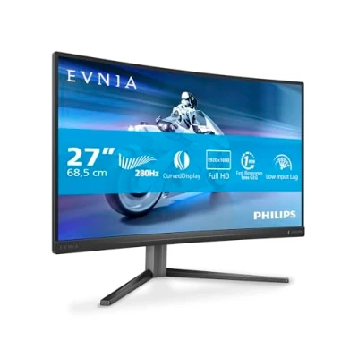 Immagine di Philips Evnia 27M2C5200W Monitor da gioco curvo FHD 27 pollici, 280 Hz, HDR10, 1 ms GtG, FreeSync Prem. (2560x1440, 2x HDMI 2.0, 1x DP 1.4) grigio scuro