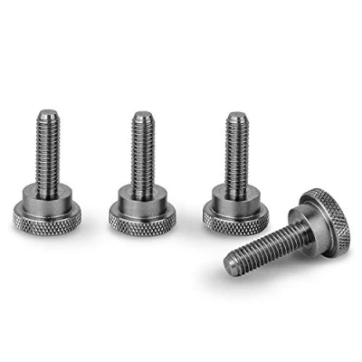 Immagine di Precisiongeek Viti zigrinate con soulder, in acciaio inox, testa zigrinata, diametro 16 mm, dimensioni vite M6 x 20 confezione da 4 pezzi