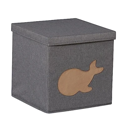 Immagine di LOVE IT STORE Cubo Portaoggetti in Lino Cotone con Coperchio Design Balena, Pieghevole, Ideale per Scaffali Kallax 33x33x33 cm, Grigio