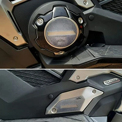 Immagine di Resin Bike Adesivi Scooter Compatibile con Honda X Adv 2021. Protezioni Carter Variatore da Urti e Graffi. Coppia 3D Resinati Effetto Argento Spazzolato Carbonio