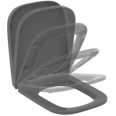 Immagine di Ideal Standard i.life B, Tavoletta WC avvolgente squadrata, Copriwater con chiusura rallentata e sgancio rapido, Copri in Duroplast cerniere acciaio inox, Grigio lucido