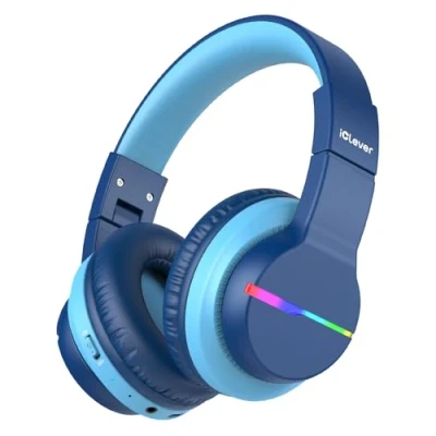 Immagine di iClever Cuffie Bluetooth per Bambini, Bambini Senza Fili Over Ear con Illuminazione LED, Limitatore audio a 74/85/94dB, 5.0, Microfono Scuola/Tablet/PC