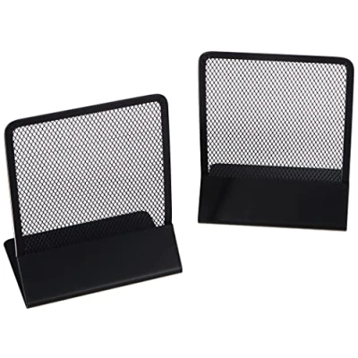 Immagine di Relaxdays Set da 2 Fermalibri per Mensole, Supporti Libri, Reggilibri a Rete in Acciaio, HLP 16,5x13,5x10,5 cm, Nero