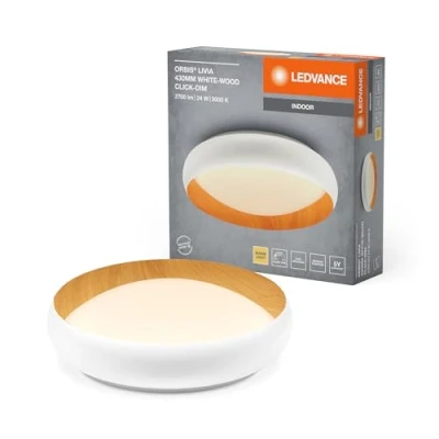 Immagine di LEDVANCE LED ORBIS Livia con anello in metallo, decoro bianco/legno, 24W, 1200lm, 3000K, 430mm, 830 bianco caldo amichevole, dimmerabile 3 livelli un clic, IP20, viti/tasselli inclusi